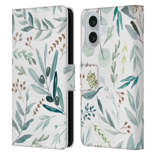 Anis Illustration Bloomers Eucalyptus Leather Book Wallet Case Cover For Apple iPhone 16