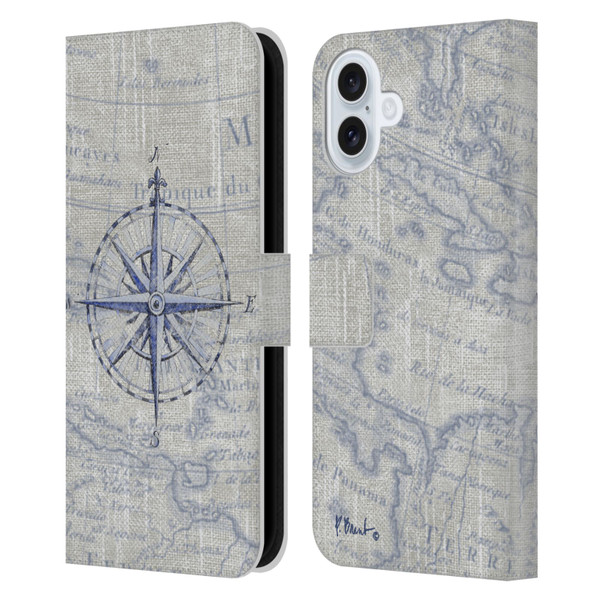 Paul Brent Nautical Vintage Compass Leather Book Wallet Case Cover For Apple iPhone 16 Plus