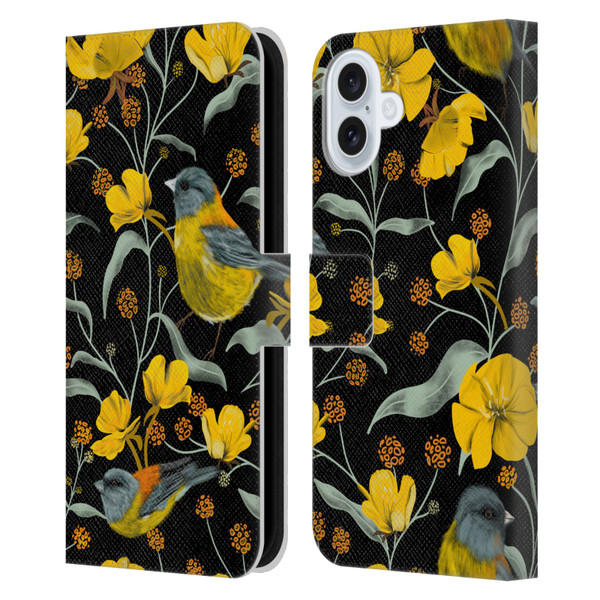 Anis Illustration Graphics Yellow Birds Leather Book Wallet Case Cover For Apple iPhone 16 Plus