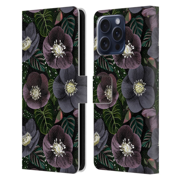 Anis Illustration Graphics Dark Flowers Leather Book Wallet Case Cover For Apple iPhone 16 Pro Max