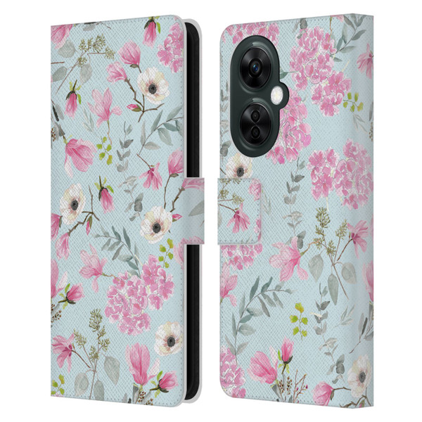 Anis Illustration Graphics Romantic Pattern Light Blue Leather Book Wallet Case Cover For OnePlus Nord CE 3 Lite 5G