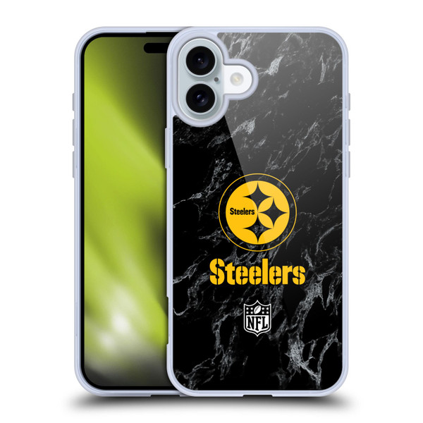 NFL Pittsburgh Steelers Graphics Coloured Marble Soft Gel Case for Apple iPhone 16 Plus