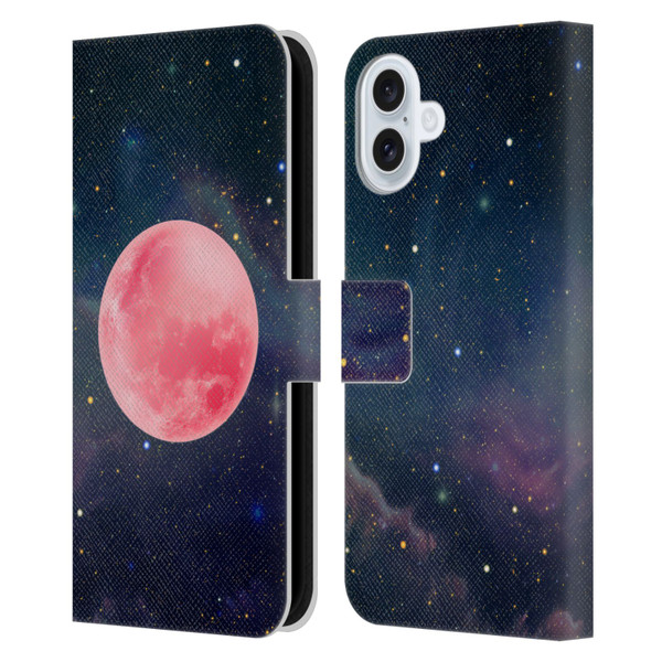 Cosmo18 Space Pink Moon Leather Book Wallet Case Cover For Apple iPhone 16 Plus