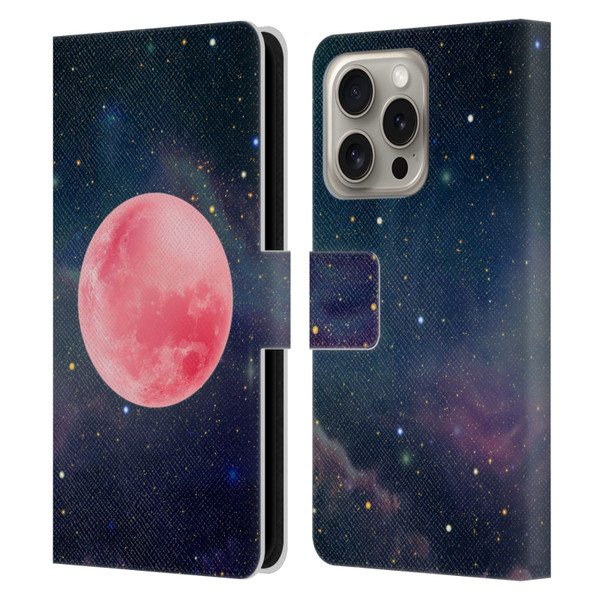 Cosmo18 Space Pink Moon Leather Book Wallet Case Cover For Apple iPhone 16 Pro