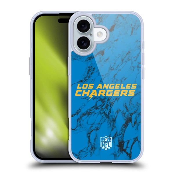 NFL Los Angeles Chargers Graphics Coloured Marble Soft Gel Case for Apple iPhone 16
