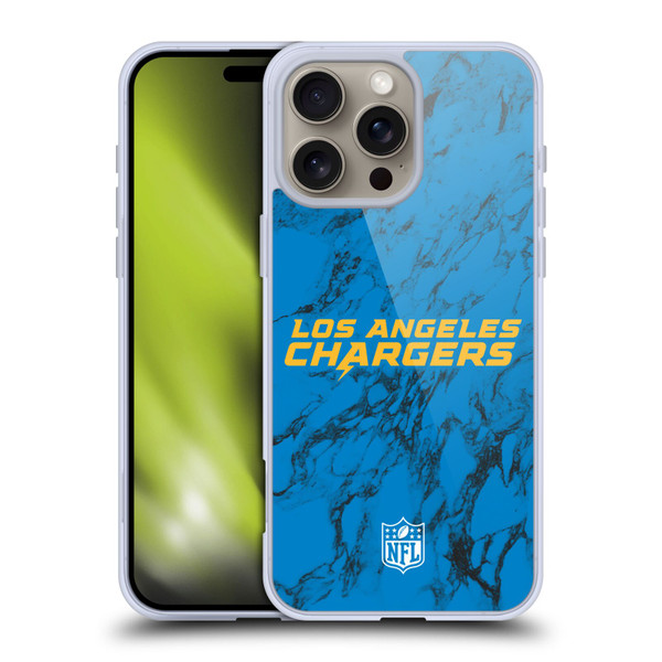 NFL Los Angeles Chargers Graphics Coloured Marble Soft Gel Case for Apple iPhone 16 Pro Max