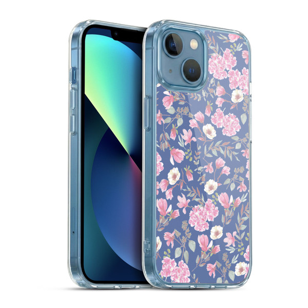 Anis Illustration Floral Pattern Romantic Blue Pink Soft Gel Case for Apple iPhone 13 Mini & MagSafe