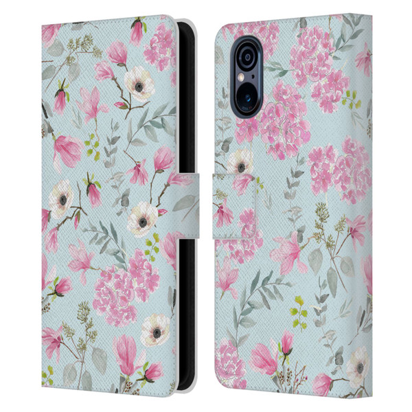 Anis Illustration Graphics Romantic Pattern Light Blue Leather Book Wallet Case Cover For Sony Xperia 5 V 5G