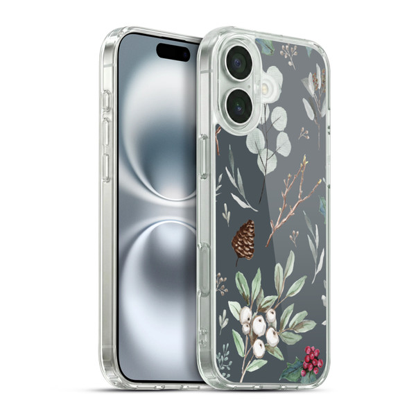 Anis Illustration Floral Pattern Christmas Eucalyptus Blue Soft Gel Case for Apple iPhone 16 Plus & MagSafe