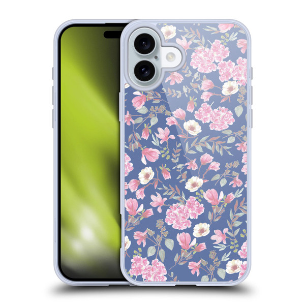 Anis Illustration Floral Pattern Romantic Blue Pink Soft Gel Case for Apple iPhone 16 Plus