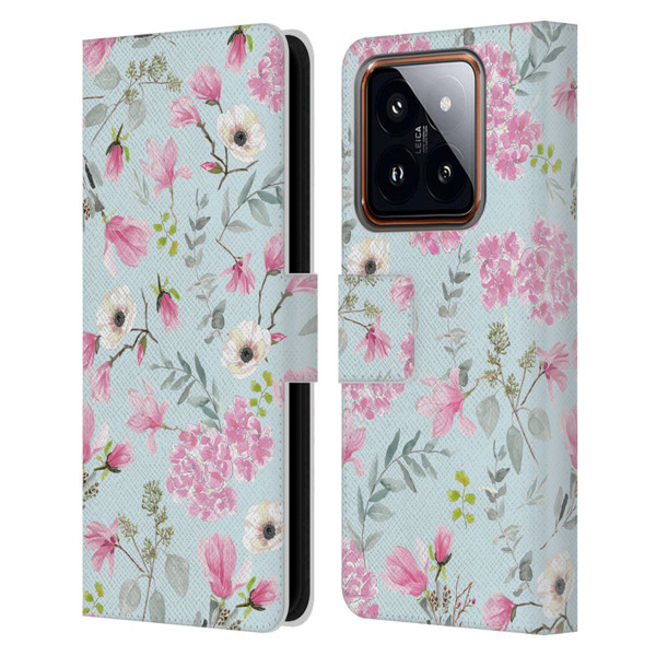 Anis Illustration Graphics Romantic Pattern Light Blue Leather Book Wallet Case Cover For Xiaomi 14