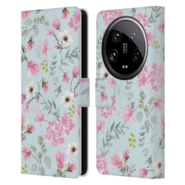 Anis Illustration Graphics Romantic Pattern Light Blue Leather Book Wallet Case Cover For Xiaomi 14 Ultra