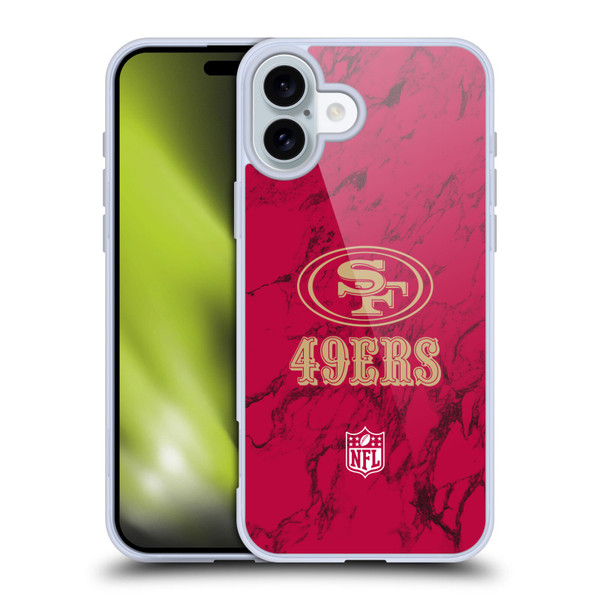 NFL San Francisco 49ers Graphics Coloured Marble Soft Gel Case for Apple iPhone 16 Plus