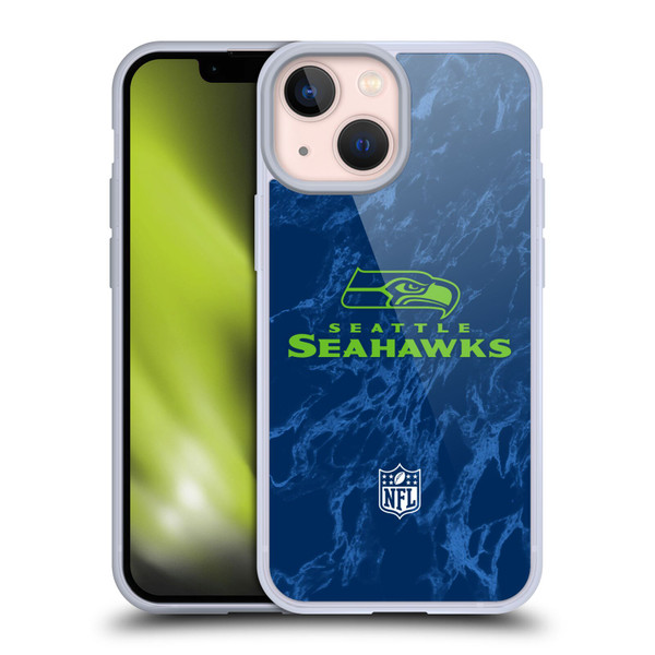 NFL Seattle Seahawks Graphics Coloured Marble Soft Gel Case for Apple iPhone 13 Mini