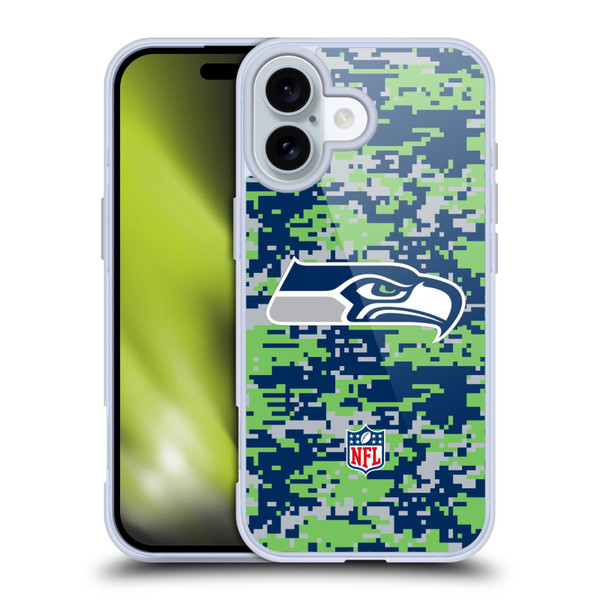 NFL Seattle Seahawks Graphics Digital Camouflage Soft Gel Case for Apple iPhone 16