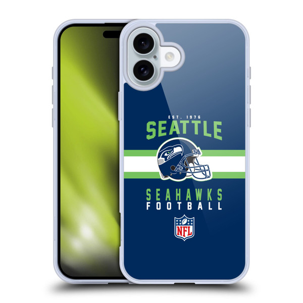 NFL Seattle Seahawks Graphics Helmet Typography Soft Gel Case for Apple iPhone 16 Plus