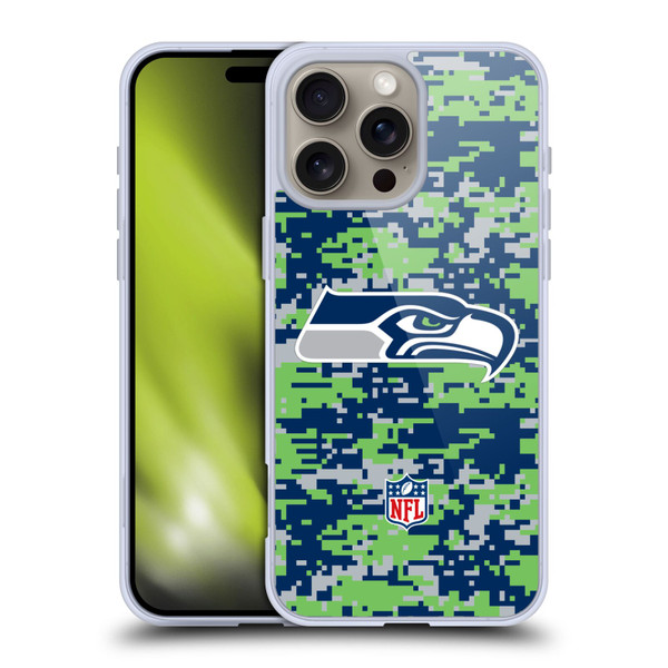 NFL Seattle Seahawks Graphics Digital Camouflage Soft Gel Case for Apple iPhone 16 Pro Max