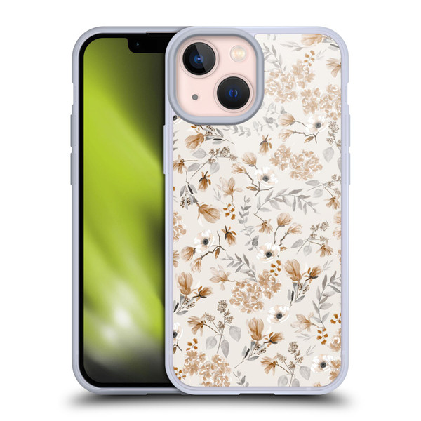 Anis Illustration Mix Pattern Romantic Neutrals Soft Gel Case for Apple iPhone 13 Mini