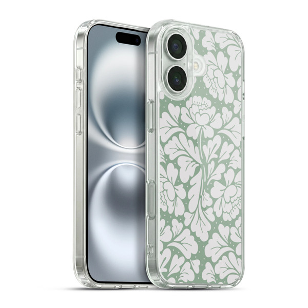Anis Illustration Mix Pattern Baroque Pastel Green Soft Gel Case for Apple iPhone 16 Plus & MagSafe