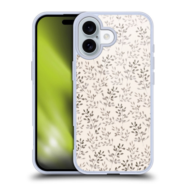 Anis Illustration Mix Pattern Tiny Leaves Beige Soft Gel Case for Apple iPhone 16