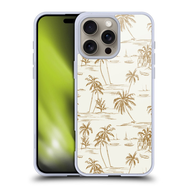 Anis Illustration Mix Pattern Beach Beige Gold Soft Gel Case for Apple iPhone 16 Pro Max