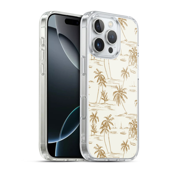 Anis Illustration Mix Pattern Beach Beige Gold Soft Gel Case for Apple iPhone 16 Pro & MagSafe