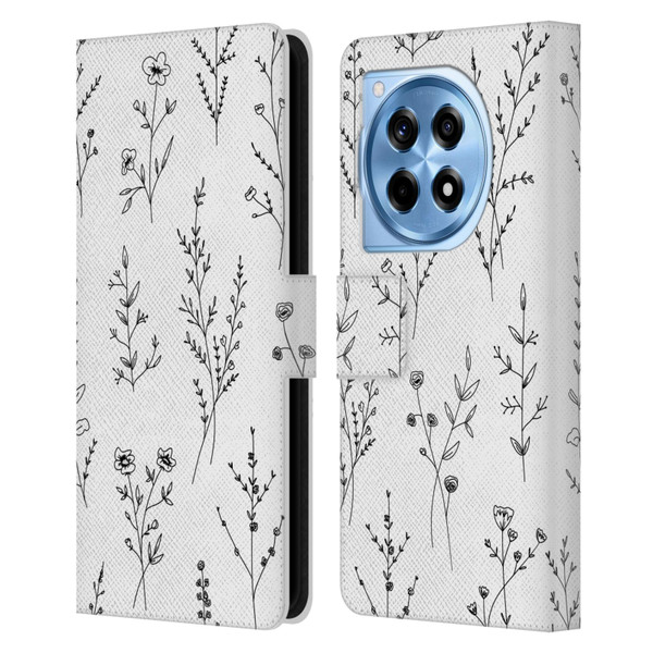 Anis Illustration Wildflowers White Leather Book Wallet Case Cover For OnePlus 12R