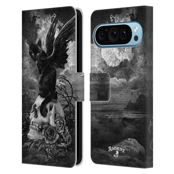 Alchemy Gothic Cats Nine Lives Of Poe Skull Leather Book Wallet Case Cover For Google Pixel 9 / Pixel 9 Pro