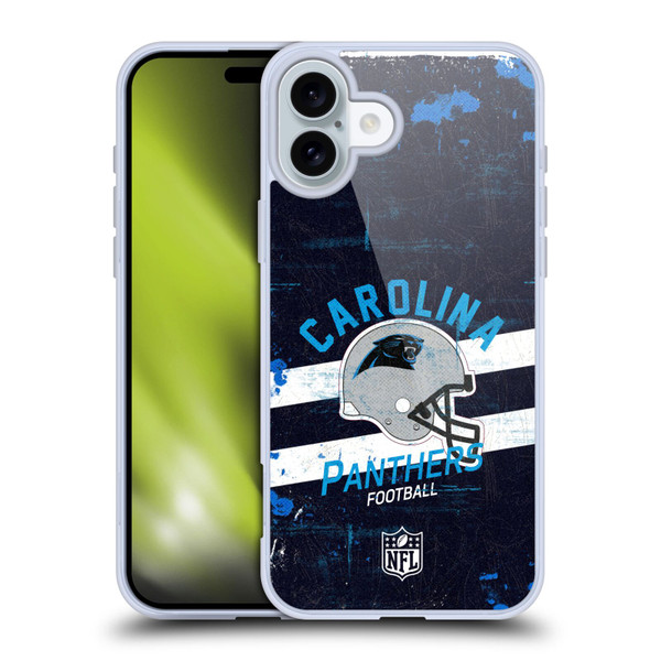 NFL Carolina Panthers Logo Art Helmet Distressed Soft Gel Case for Apple iPhone 16 Plus