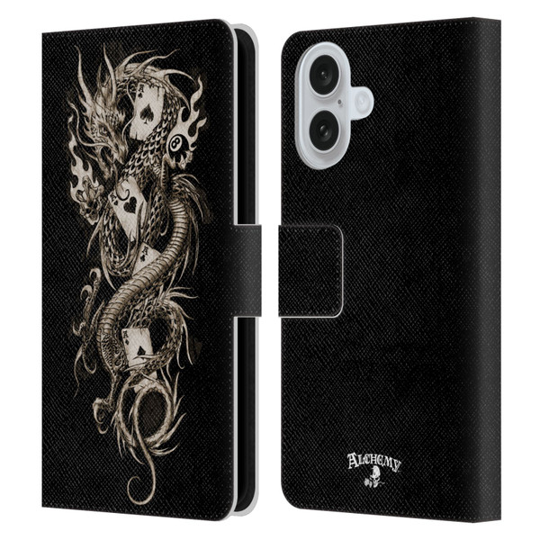 Alchemy Gothic Dragon Imperial Leather Book Wallet Case Cover For Apple iPhone 16