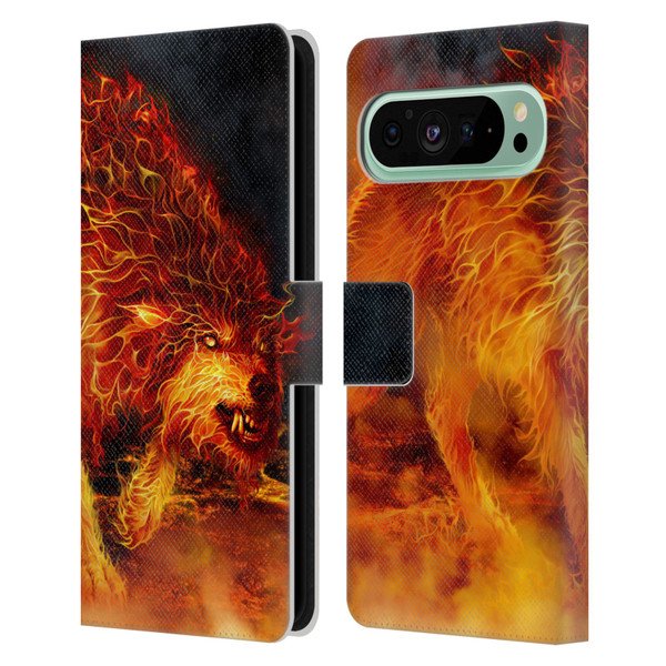 Tom Wood Fire Creatures Wolf Stalker Leather Book Wallet Case Cover For Google Pixel 9 Pro XL