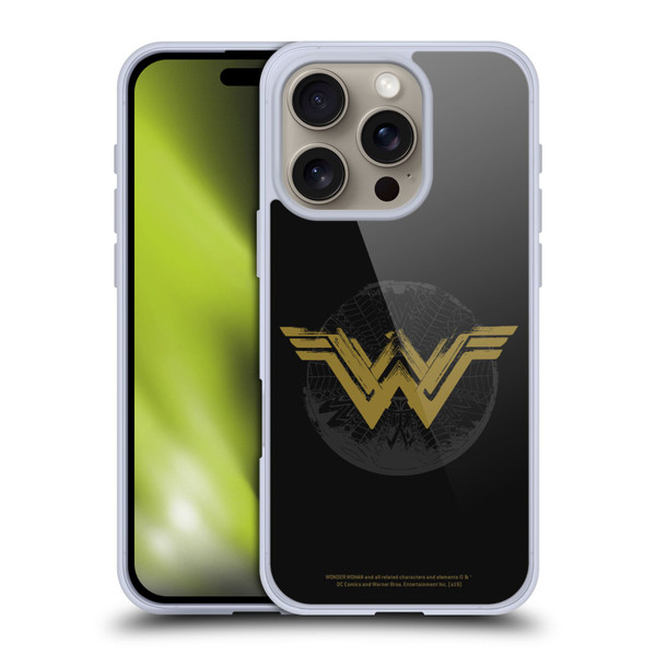Wonder Woman Movie Logos Distressed Look Soft Gel Case for Apple iPhone 16 Pro