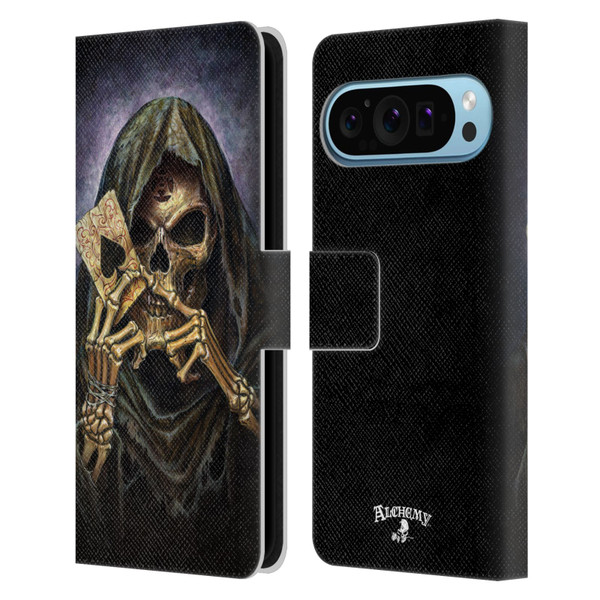 Alchemy Gothic Skull And Cards Reaper's Ace Leather Book Wallet Case Cover For Google Pixel 9 / Pixel 9 Pro