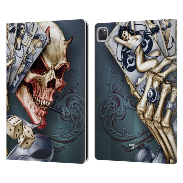 Alchemy Gothic Skull And Cards Read 'Em And Weep Leather Book Wallet Case Cover For Apple iPad Pro 13 M4 2024