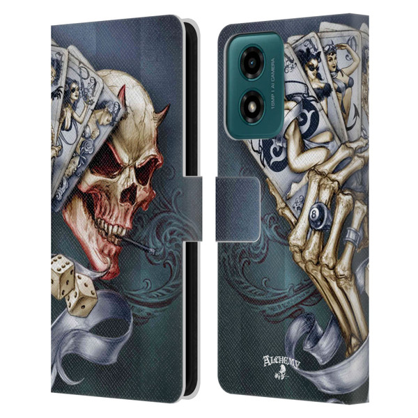 Alchemy Gothic Skull And Cards Read 'Em And Weep Leather Book Wallet Case Cover For Motorola Moto G04/G04s/G24 4G