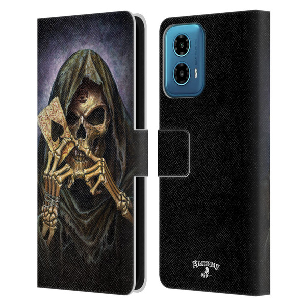Alchemy Gothic Skull And Cards Reaper's Ace Leather Book Wallet Case Cover For Motorola Moto G34 5G
