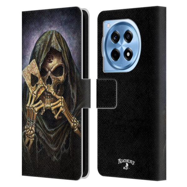 Alchemy Gothic Skull And Cards Reaper's Ace Leather Book Wallet Case Cover For OnePlus 12R