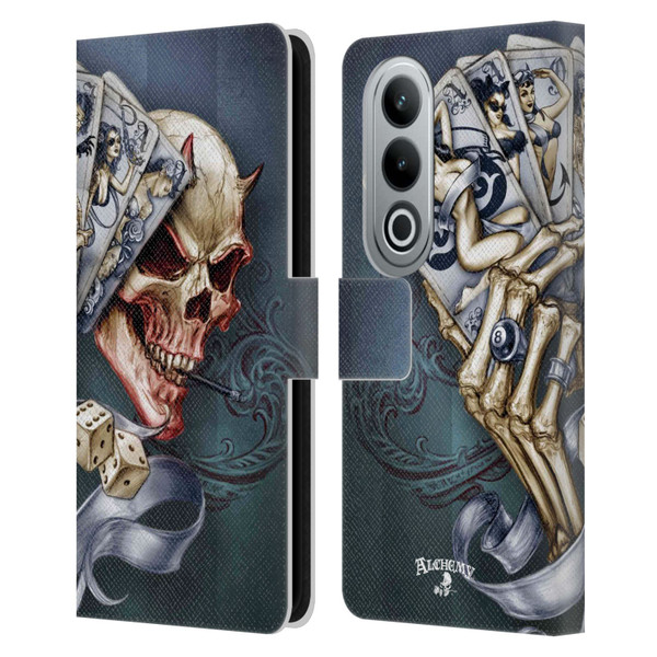 Alchemy Gothic Skull And Cards Read 'Em And Weep Leather Book Wallet Case Cover For OPPO OnePlus Ace 3V 5G
