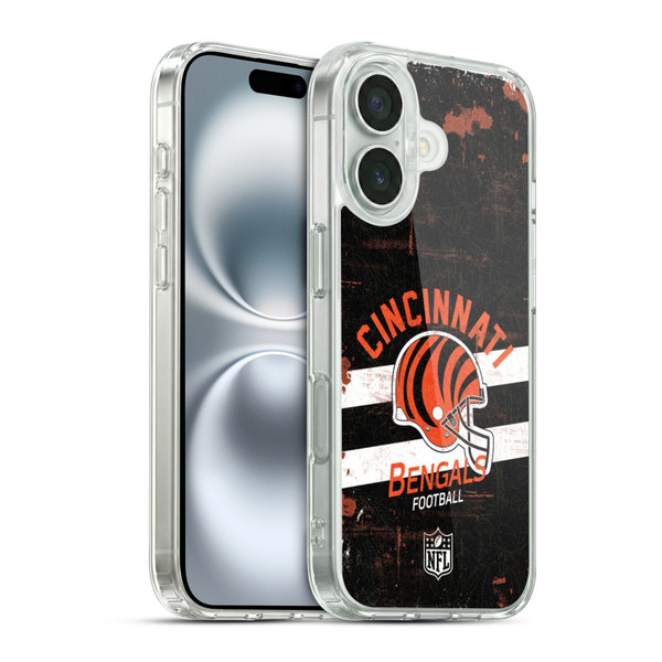 NFL Cincinnati Bengals Logo Art Helmet Distressed Soft Gel Case for Apple iPhone 16 & MagSafe