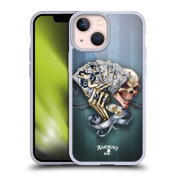 Alchemy Gothic Skull And Cards Read 'Em And Weep Soft Gel Case for Apple iPhone 13 Mini