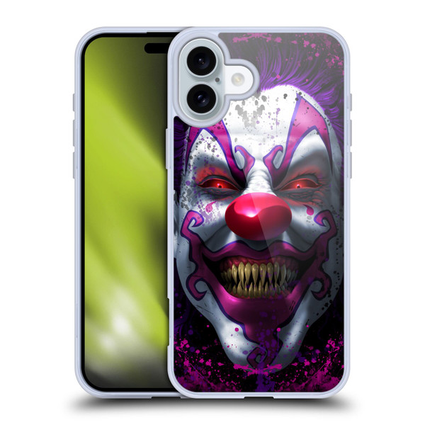 Tom Wood Horror Keep Smiling Clown Soft Gel Case for Apple iPhone 16 Plus