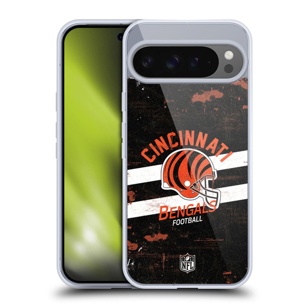NFL Cincinnati Bengals Logo Art Helmet Distressed Soft Gel Case for Google Pixel 9 Pro XL