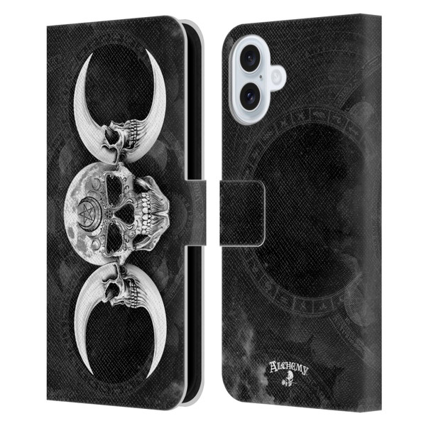 Alchemy Gothic Skull Dark Goddess Moon Leather Book Wallet Case Cover For Apple iPhone 16 Plus