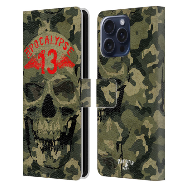 Alchemy Gothic Skull Camo Skull Leather Book Wallet Case Cover For Apple iPhone 16 Pro Max