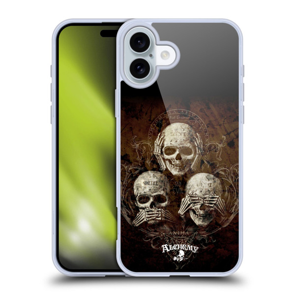 Alchemy Gothic Skull No Evil Three Skull Soft Gel Case for Apple iPhone 16 Plus