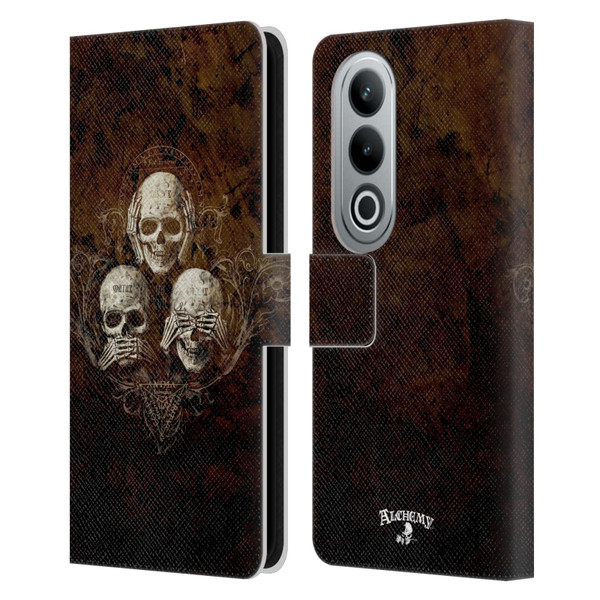 Alchemy Gothic Skull No Evil Three Skull Leather Book Wallet Case Cover For OPPO OnePlus Ace 3V 5G