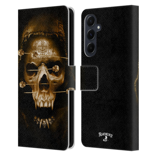 Alchemy Gothic Skull Death Fetish Leather Book Wallet Case Cover For Samsung Galaxy A55 5G