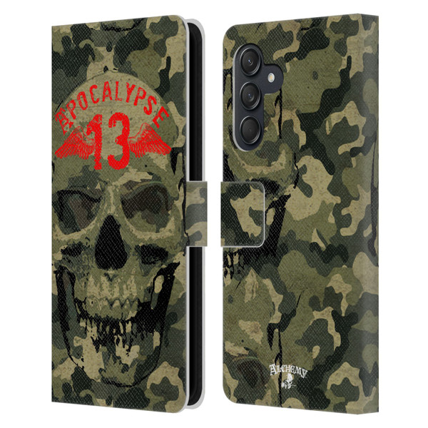 Alchemy Gothic Skull Camo Skull Leather Book Wallet Case Cover For Samsung Galaxy M55 5G