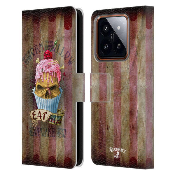 Alchemy Gothic Skull Eat Me Cupcake Leather Book Wallet Case Cover For Xiaomi 14