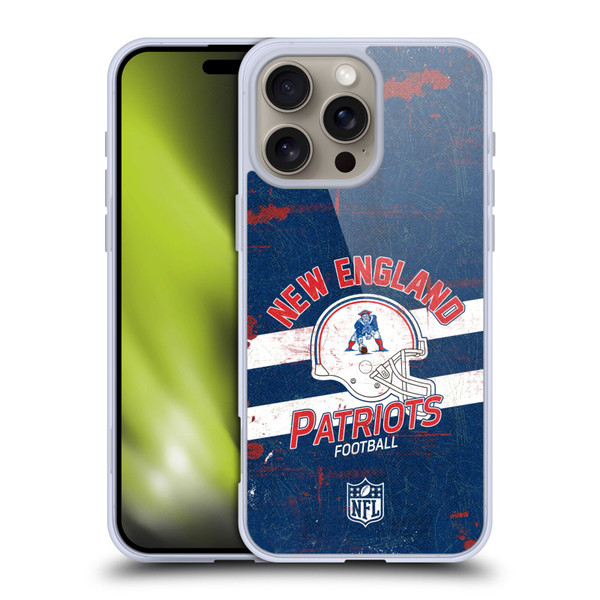 NFL New England Patriots Logo Art Helmet Distressed Soft Gel Case for Apple iPhone 16 Pro Max